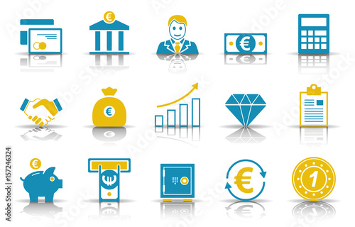 Banken & Finanzen Iconset - Blau/ Gelb (Schatten)