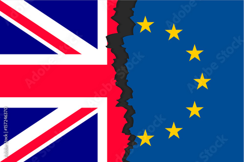 The United Kingdom's withdrawal from the European Union, British exit decision, two parts of flags, historic referendum result. Vector flat style illustration