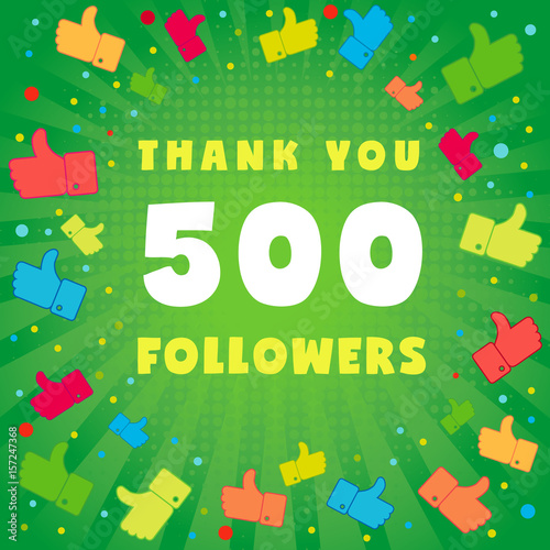 Thank you 500 followers card. 500 followers vector illustration with thank you on pattern of colored likes