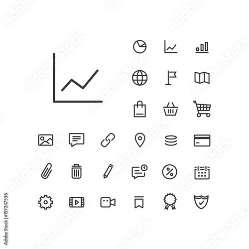 Line chart icon in set on the white background. Universal linear icons to use in web and mobile app.