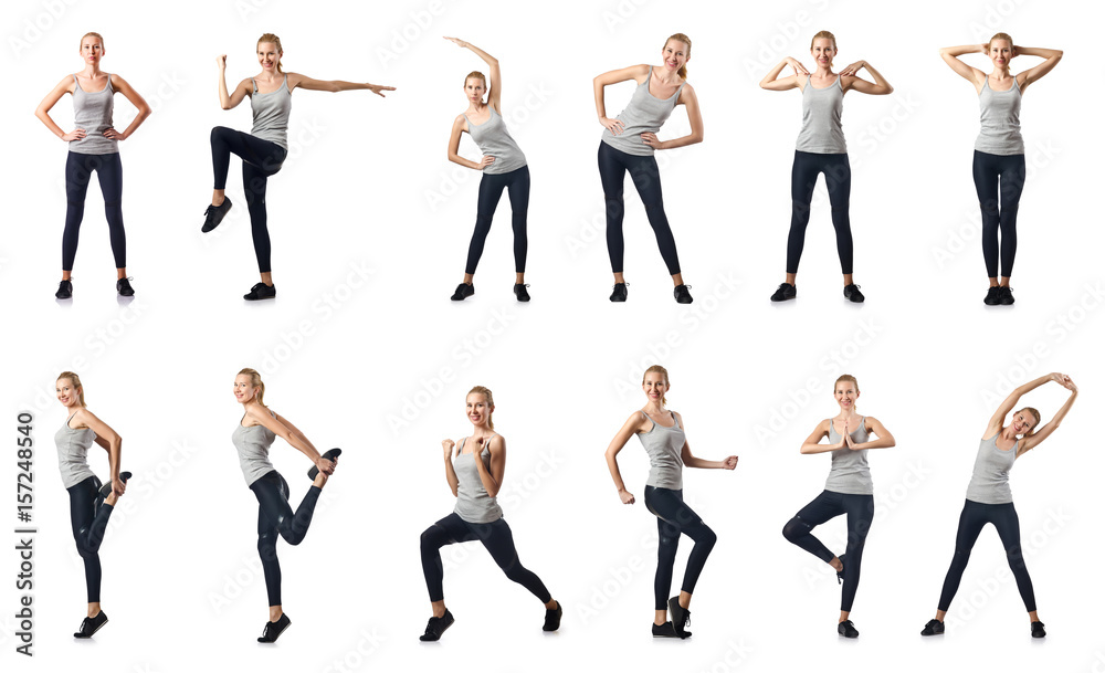 Young woman doing sports isolated on white Young woman doing sports isolated on white