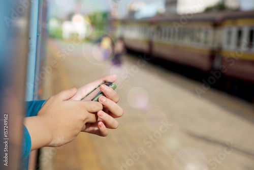 Thai girl with the train of Thailand