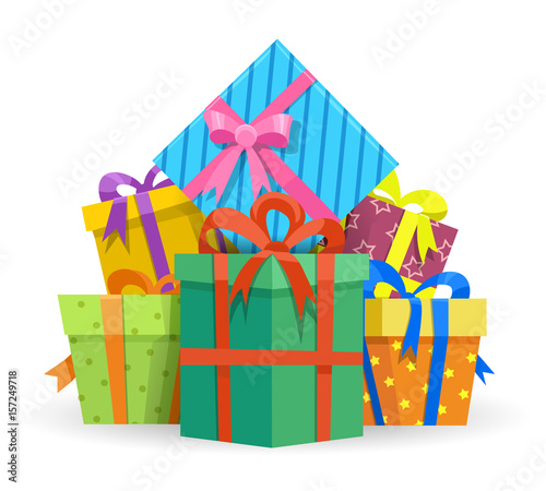 Presents or gifts boxes isolated on white background. Wrapped presents vector illustration for happy holiday or birthday design