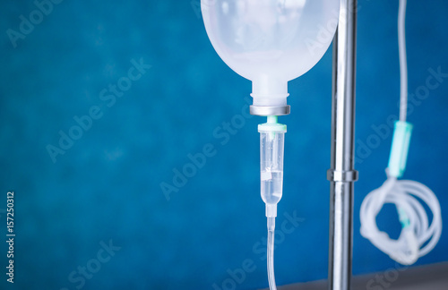 the Close up saline IV drip for patient and Infusion pump in hospital