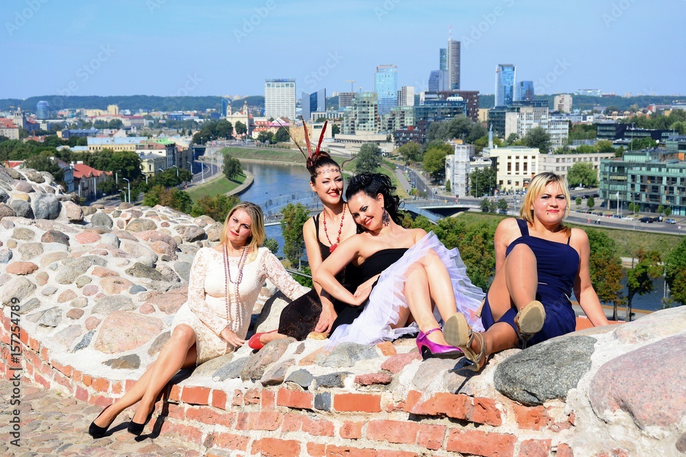 Beautiful girls in Vilnius town Gediminas castle hill