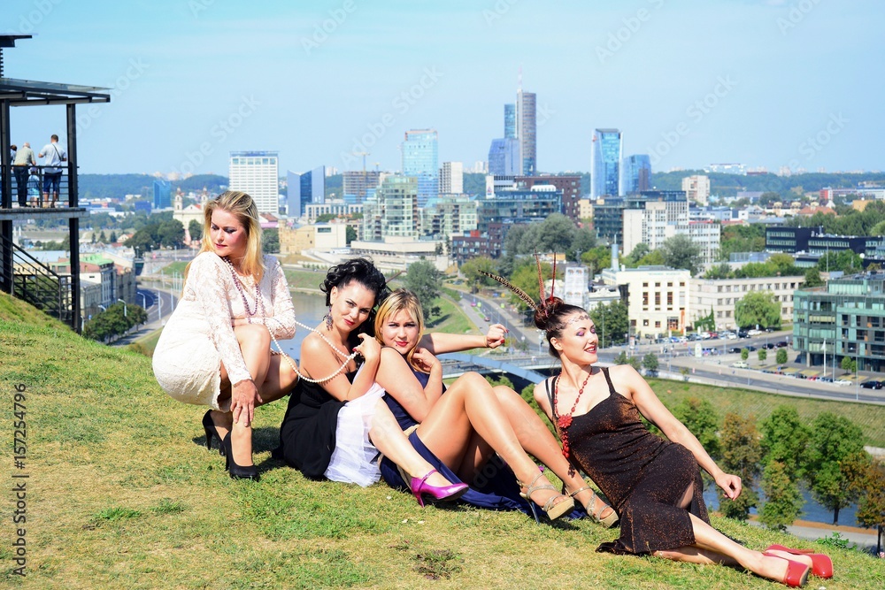 Beautiful girls in Vilnius town Gediminas castle hill