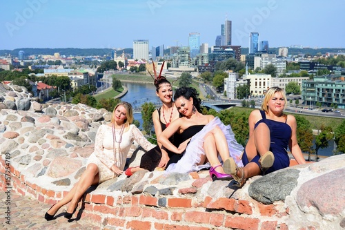Beautiful girls in Vilnius town Gediminas castle hill