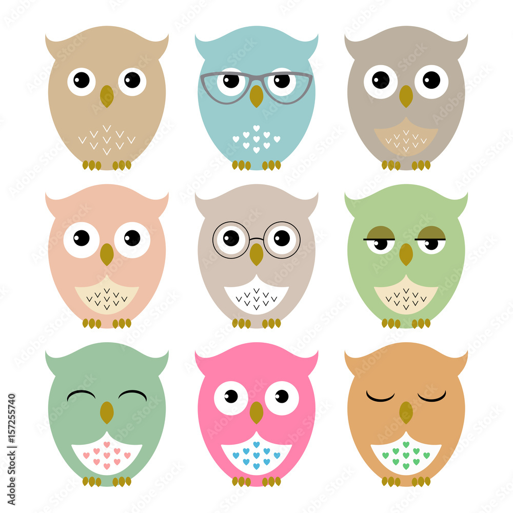 Owls. Set of cute owl icons Owls. Set of cute owl icons