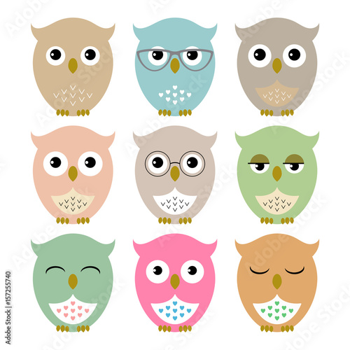 Owls. Set of cute owl icons