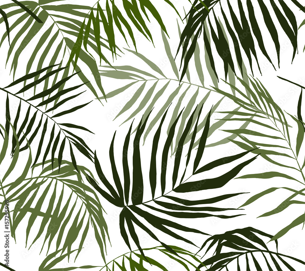 Seamless pattern, palm leaves, hand drawn 