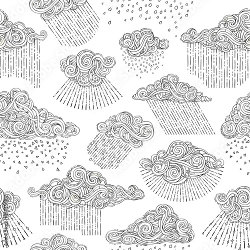 Vector seamless doodles rainy pattern.