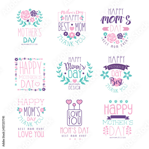 Happy Moms Day hand drawn label vector Illustrations