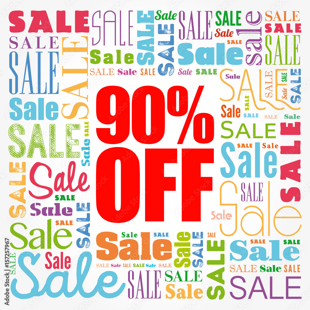 90% OFF Sale words cloud, business concept background