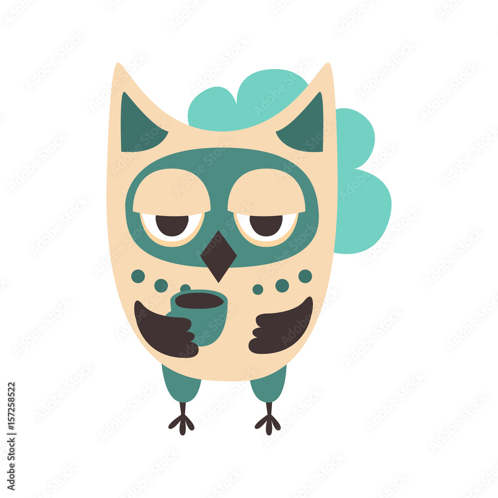 Fototapeta premium Sad cartoon owl bird colorful character vector Illustration