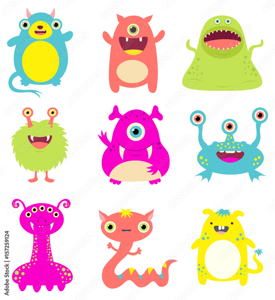 Set of cute cartoon monsters Set of cute cartoon monsters