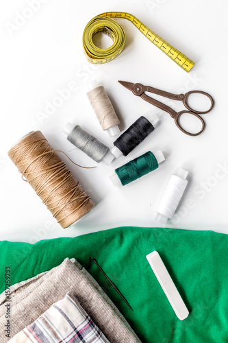 tools for sewing for hobby set on white background top view