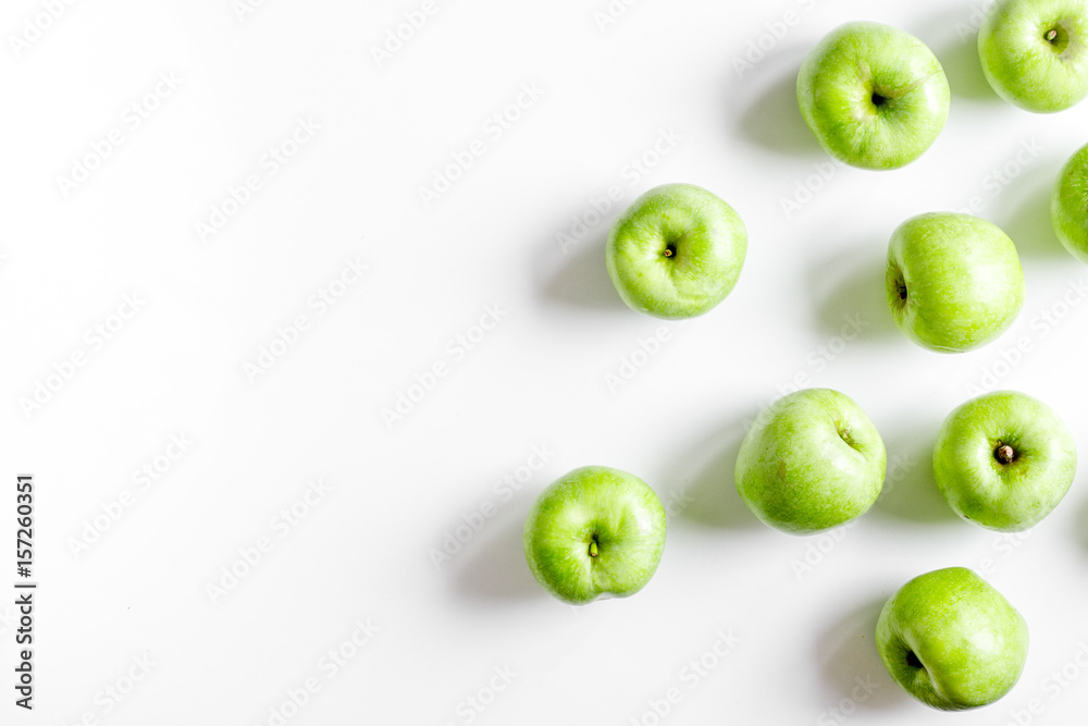 ripe green apples white table background top view space for text ripe green apples white table background top view space for text