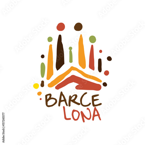 Barcelona tourism logo template hand drawn vector Illustration