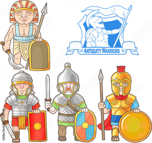 Cartoon warriors of antique era set of images
