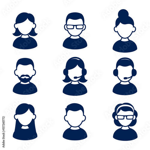 Avatar profile icon set including male and female.