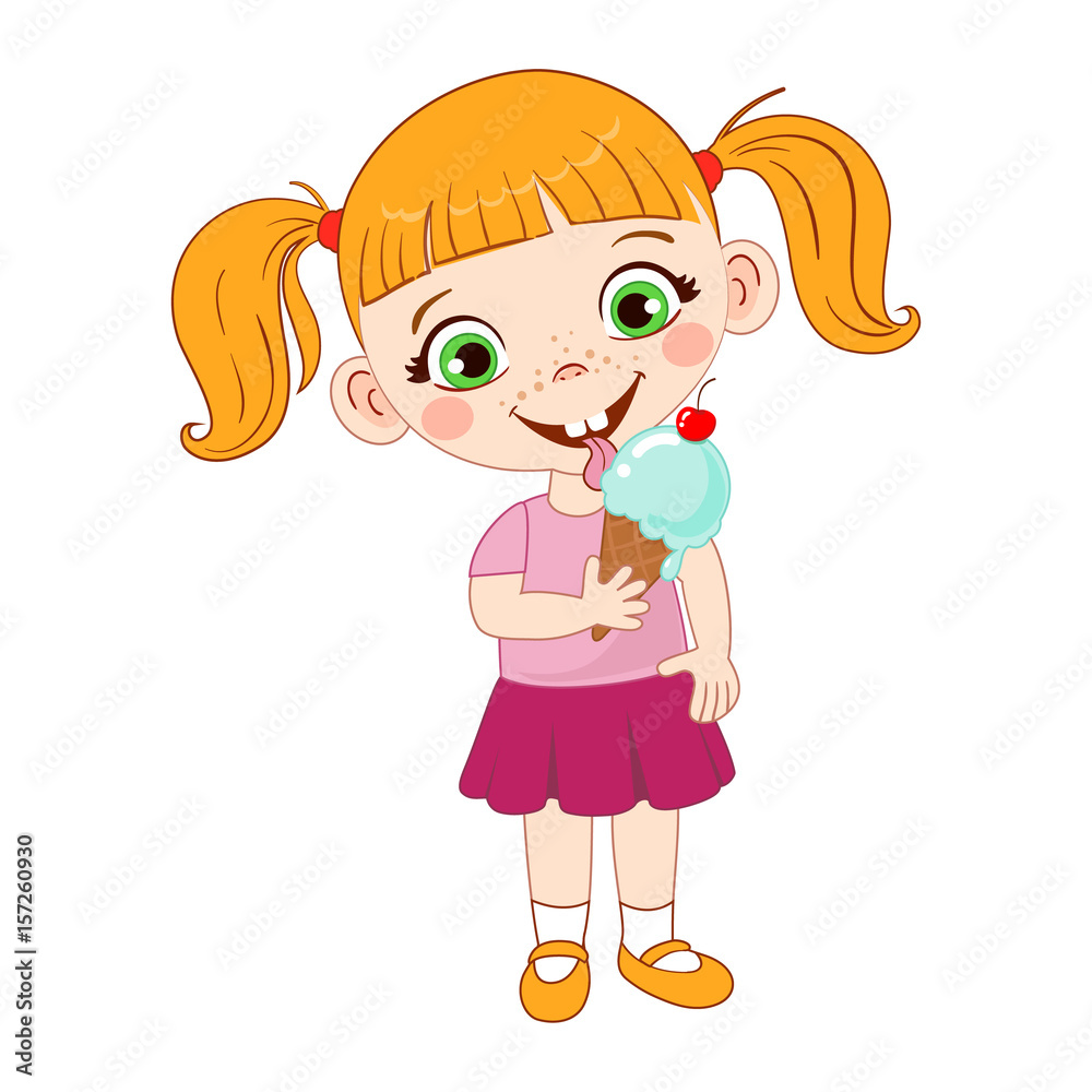 Cute girl with an ice cream. Vector illustration Cute girl with an ice cream. Vector illustration