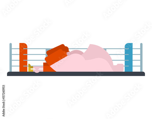 Knockout boxer in ring. loser is athlete. Fighter defeated isolated