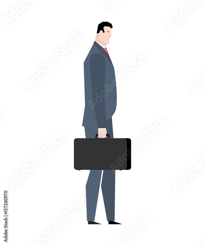 businessman with case goes isolated. Manager with suitcase