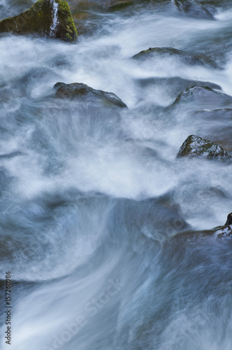 Rushing river water flowing downstream in a beautiful pattern
