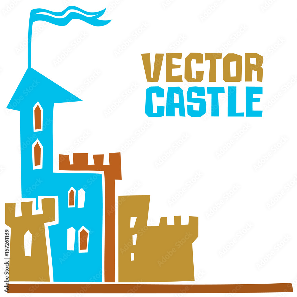 Simple fantastic Tower, Vector castle. Use it for Exterior construction design: city buildings, tourist signs. Beautiful old town cottage and colorful cityscape. Isolated on a white background Simple fantastic Tower, Vector castle. Use it for Exterior construction design: city buildings, tourist signs. Beautiful old town cottage and colorful cityscape. Isolated on a white background