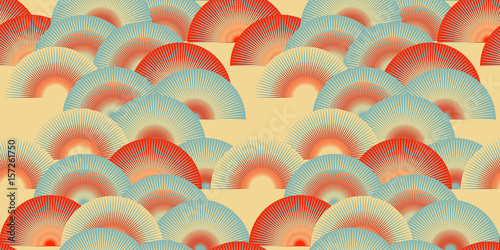 asian style landscape seamless pattern in blue and red