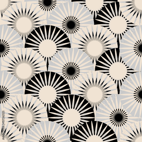 asian style fans flowers seamless tile in silver shades