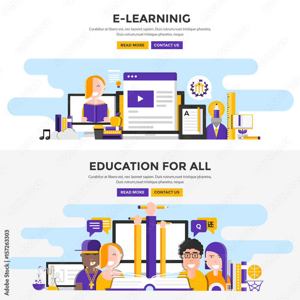 Flat design concept banners -E Learning and Education for all