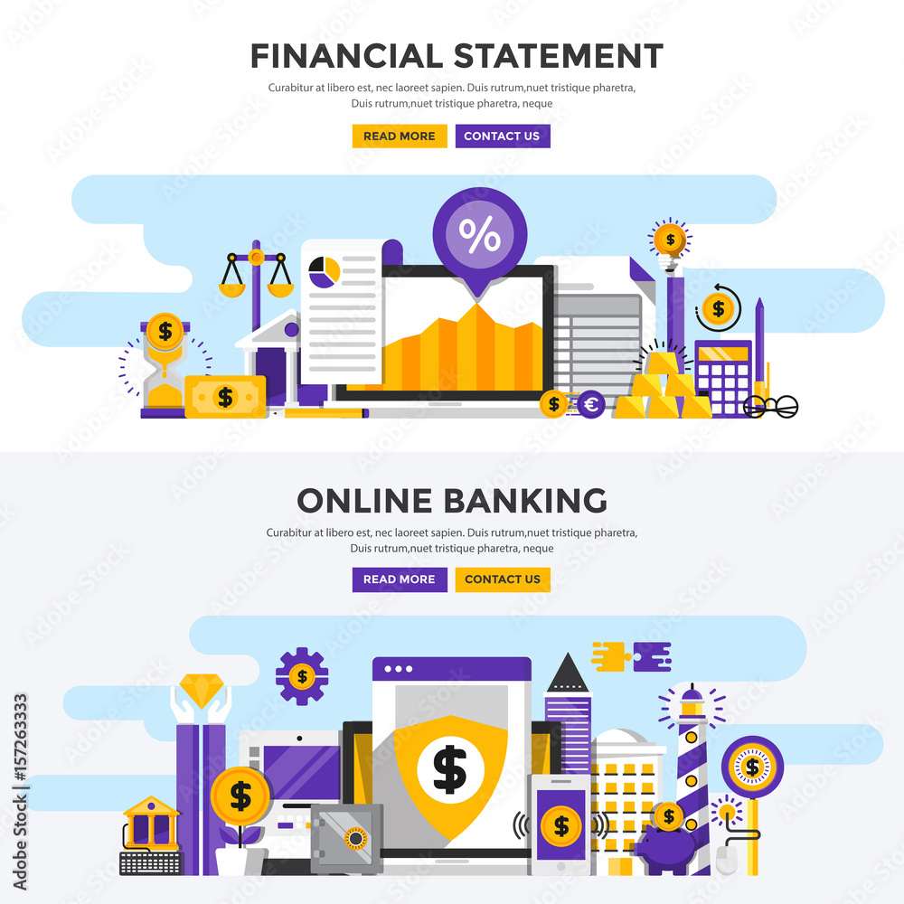 Flat design concept banners - Financial Statement and Online Banking