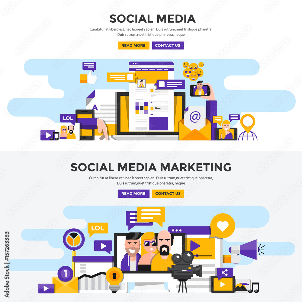 Flat design concept banners - Social Media and Social Media Marketing