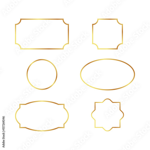 Set of simple gold frames isolated on white background. Border, divider, label for your design menu, website, sertificate and other documents
