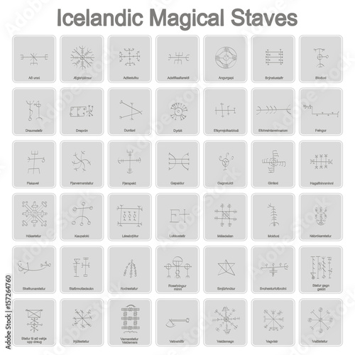 set of monochrome icons with Icelandic magical symbols for your design