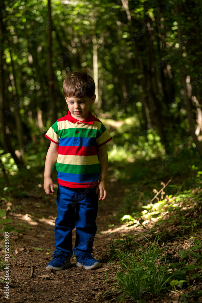 young boy playing in the green forest young boy playing in the green forest