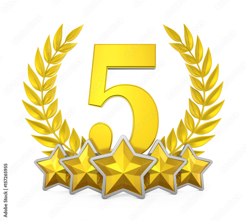 Five Golden Stars Badge Isolated
