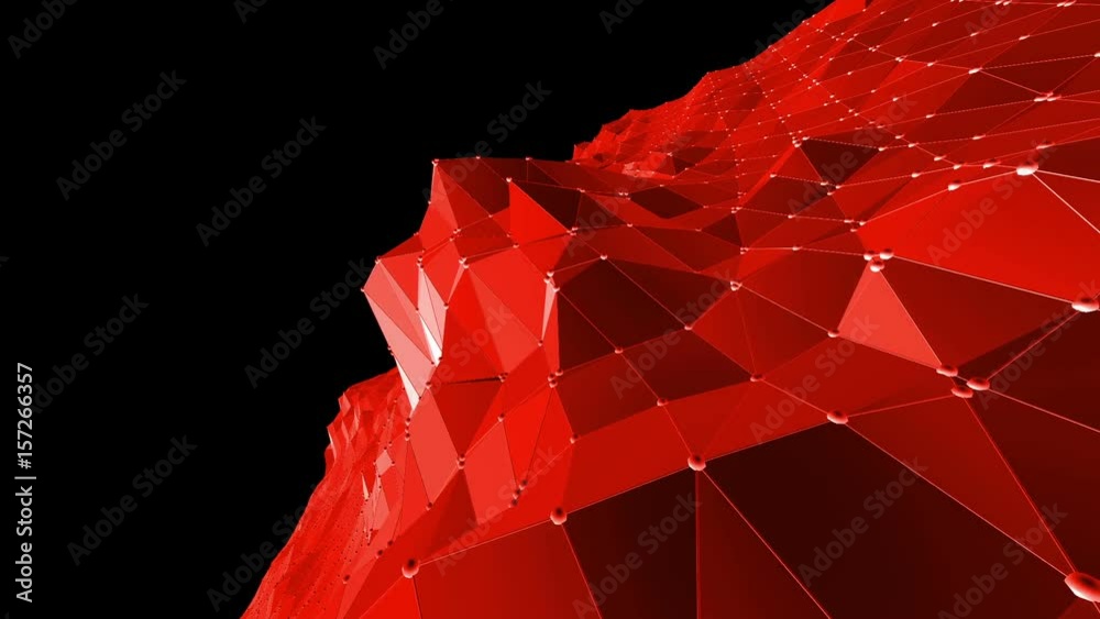 Abstract waving red low poly surface as landscape or geometric ...