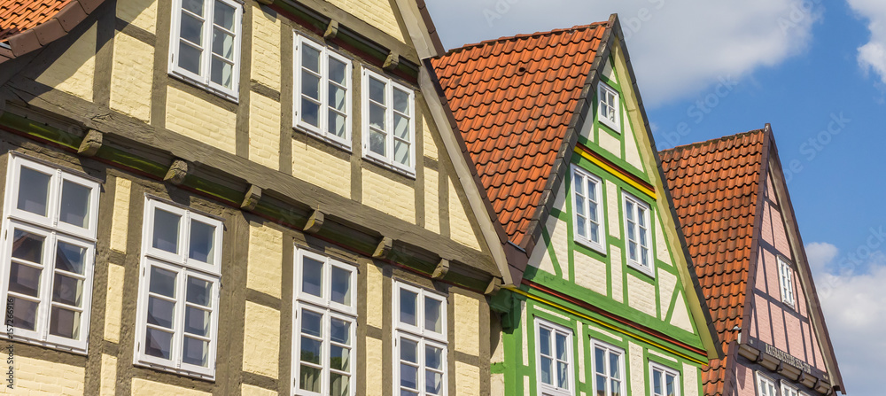 Panorama of colorful houses in the historic center of Celle