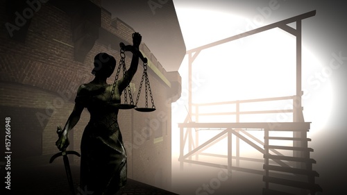 Lady of justice on gallows 3d rendering