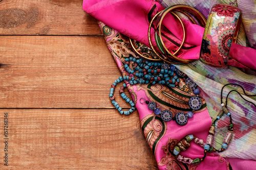 boho style and hippie fabrics, bracelets, necklaces
