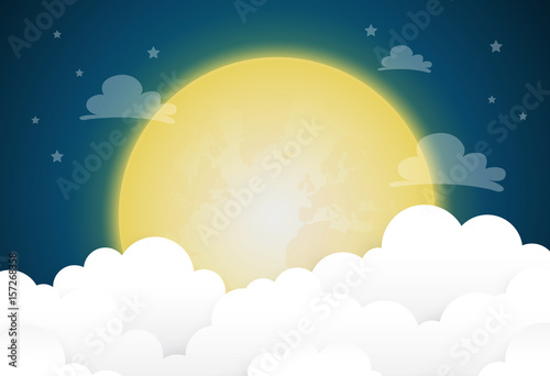 full moon and stars in midnight .vector illustration