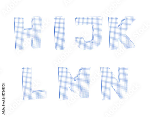 3d pixelated capital letter set.Vector outline illustration.