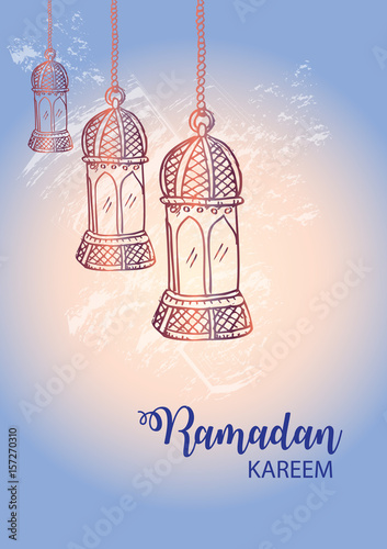 Ramadan Kareem Design Background with lenterns. photo