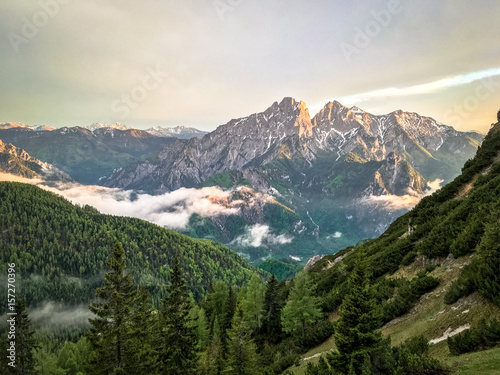 Idyllic Alpenglow in National Park Gesäuse, Styria, Austria photo