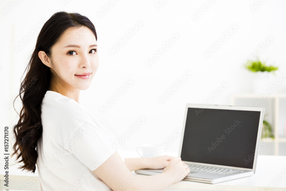 beautiful young smiling woman with laptop beautiful young smiling woman with laptop