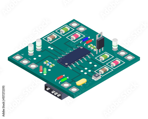 Electronic board isometric composition.Technology Equipment Device Concept. Vector illustration