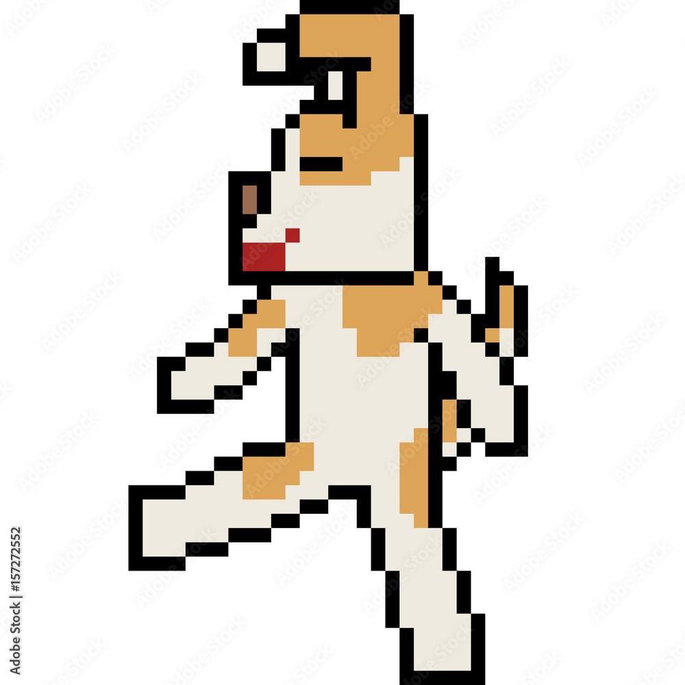 vector pixel art dog walk relax