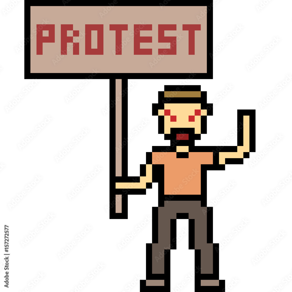 vector pixel art protest man